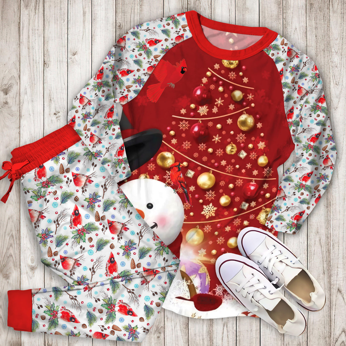 Cardinals Snow Water Pajama Set | Pajamas | Cotton Sleepwear Sets | Soft Long Sleeve Pjs | Raglan Shirt and Pants Set