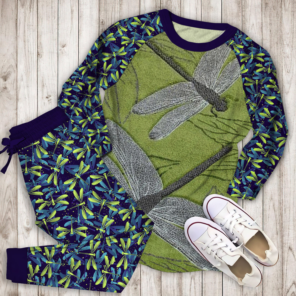 Dragonfly Pajama Set | Pajamas | Cotton Sleepwear Sets | Soft Long Sleeve Pjs | Raglan Shirt and Pants Set