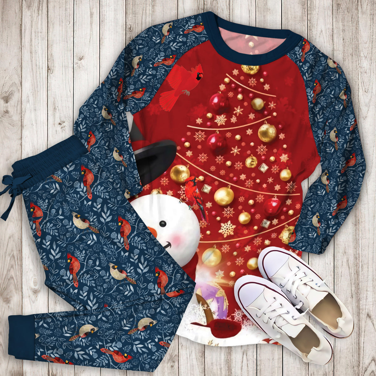 Cardinals Snow Water Pajama Set | Pajamas | Cotton Sleepwear Sets | Soft Long Sleeve Pjs | Raglan Shirt and Pants Set