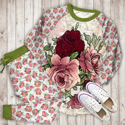 Rose Pajama Set | Pajamas | Cotton Sleepwear Sets | Soft Long Sleeve Pjs | Raglan Shirt and Pants Set