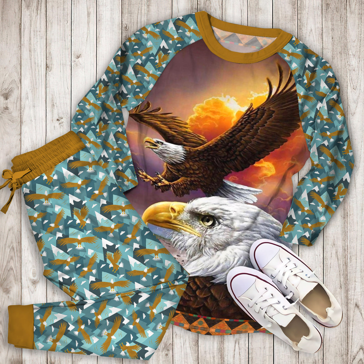 Eagle Pajama Set | Pajamas | Cotton Sleepwear Sets | Soft Long Sleeve Pjs | Raglan Shirt and Pants Set