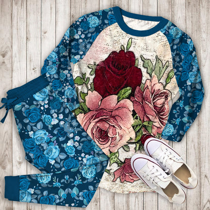 Rose Pajama Set | Pajamas | Cotton Sleepwear Sets | Soft Long Sleeve Pjs | Raglan Shirt and Pants Set