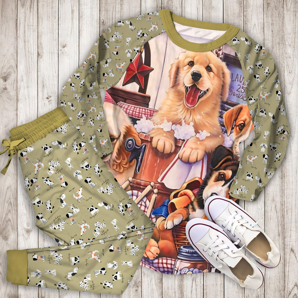 Dogs Pajama Set |Sleepwear Pjs Sets | Raglan Shirt Pants Set