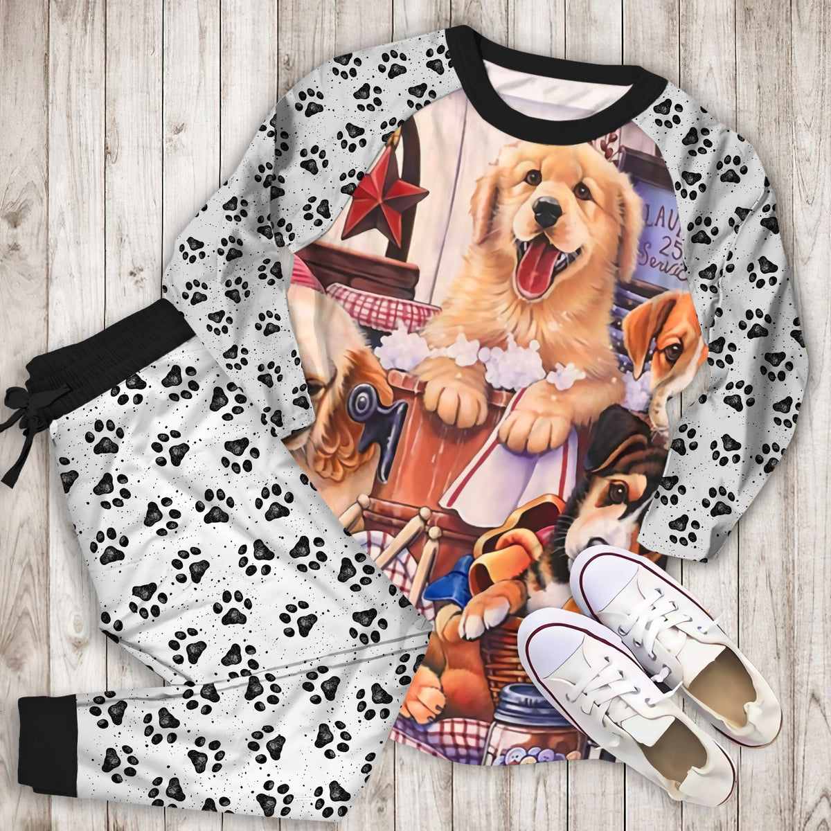 Dogs Pajama Set |Sleepwear Pjs Sets | Raglan Shirt Pants Set