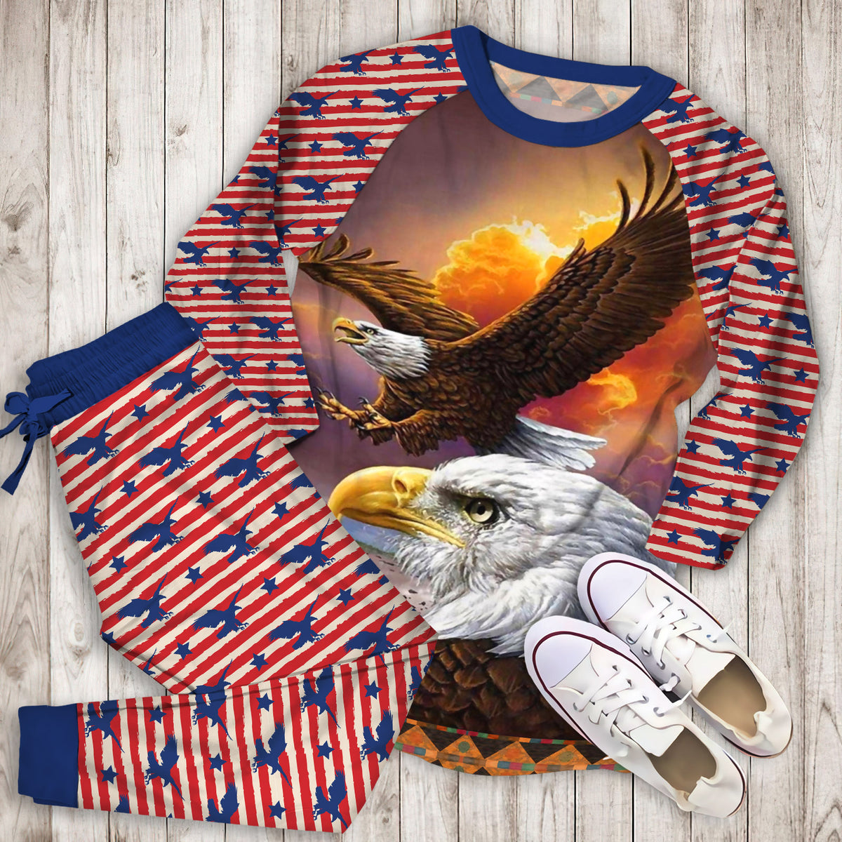 Eagle Pajama Set | Pajamas | Cotton Sleepwear Sets | Soft Long Sleeve Pjs | Raglan Shirt and Pants Set
