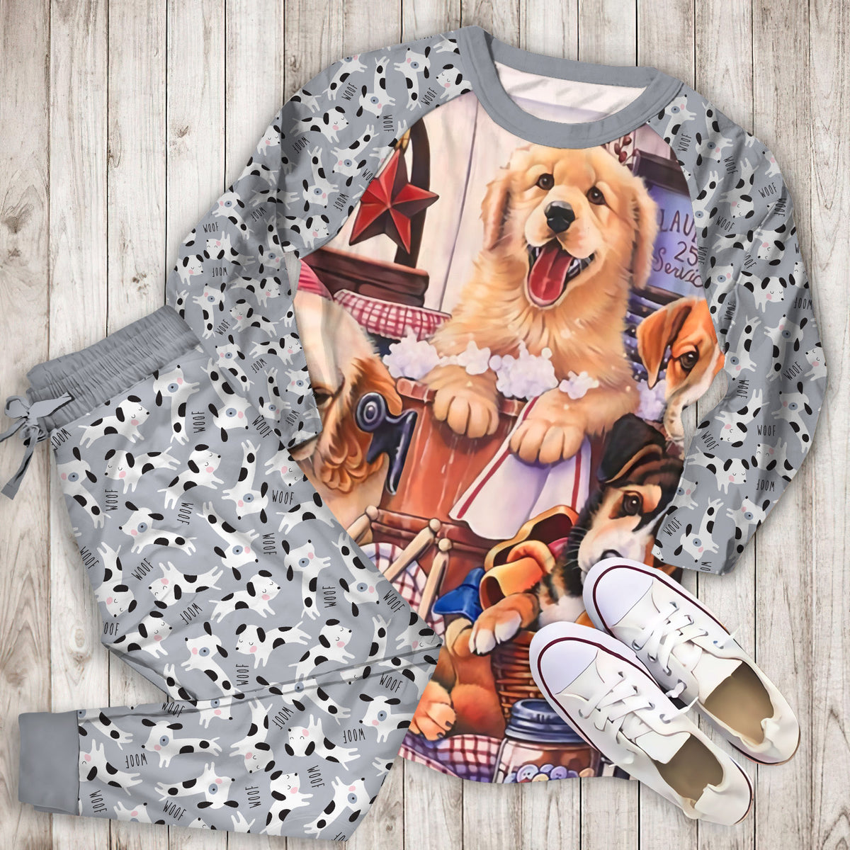 Dogs Pajama Set |Sleepwear Pjs Sets | Raglan Shirt Pants Set