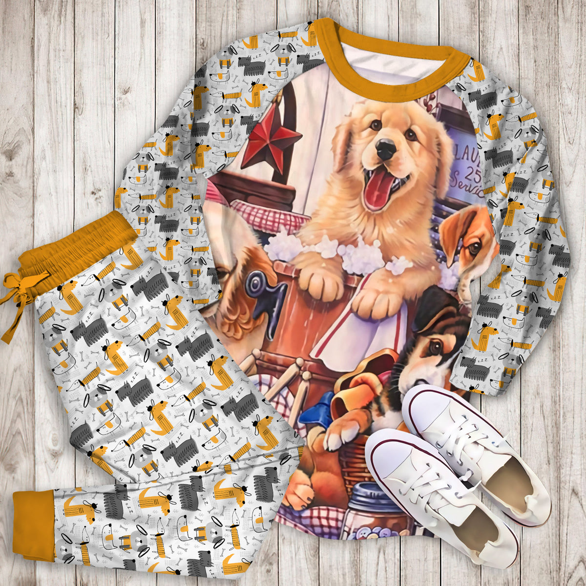 Dogs Pajama Set |Sleepwear Pjs Sets | Raglan Shirt Pants Set