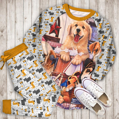 Dogs Pajama Set |Sleepwear Pjs Sets | Raglan Shirt Pants Set