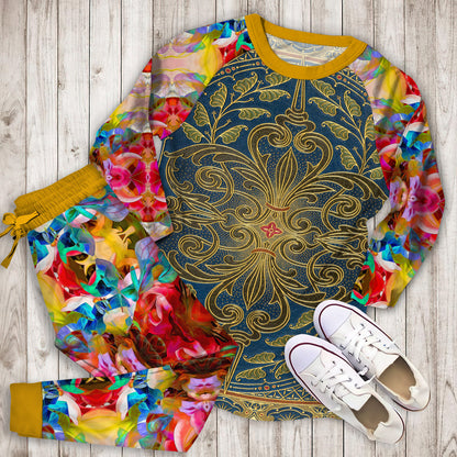 Vintage Abstract Pajama Set | Pajamas | Cotton Sleepwear Sets | Soft Long Sleeve Pjs | Raglan Shirt and Pants Set