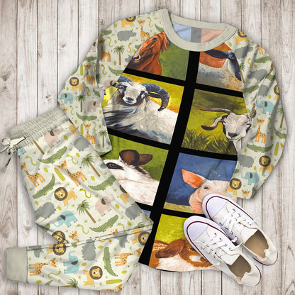 Animals Farm Pajama Set | Pajamas | Cotton Sleepwear Sets | Soft Long Sleeve Pjs | Raglan Shirt and Pants Set