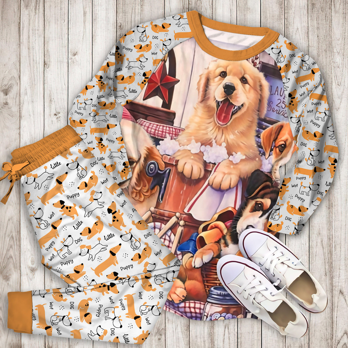 Dogs Pajama Set |Sleepwear Pjs Sets | Raglan Shirt Pants Set
