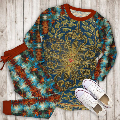 Vintage Abstract Pajama Set | Pajamas | Cotton Sleepwear Sets | Soft Long Sleeve Pjs | Raglan Shirt and Pants Set
