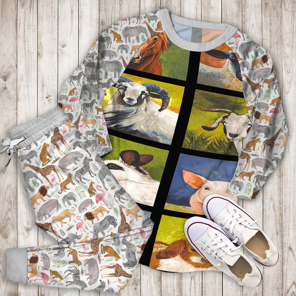 Animals Farm Pajama Set | Pajamas | Cotton Sleepwear Sets | Soft Long Sleeve Pjs | Raglan Shirt and Pants Set