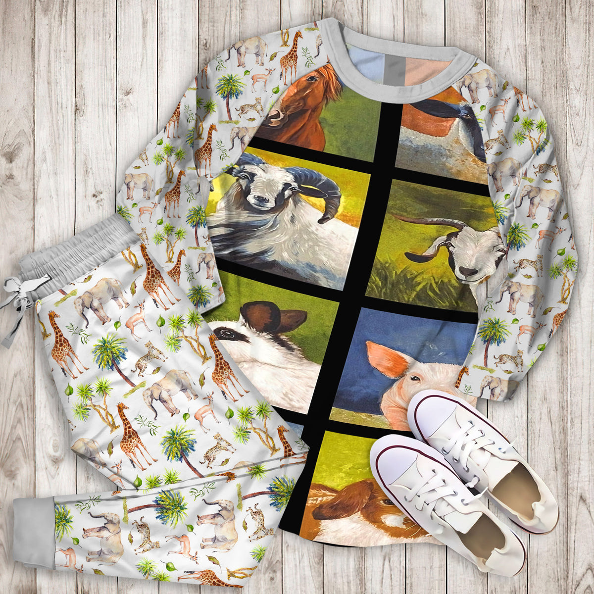 Animals Farm Pajama Set | Pajamas | Cotton Sleepwear Sets | Soft Long Sleeve Pjs | Raglan Shirt and Pants Set