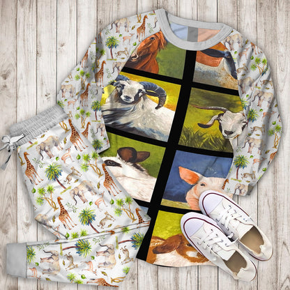 Animals Farm Pajama Set | Pajamas | Cotton Sleepwear Sets | Soft Long Sleeve Pjs | Raglan Shirt and Pants Set
