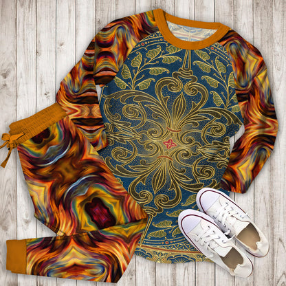Vintage Abstract Pajama Set | Pajamas | Cotton Sleepwear Sets | Soft Long Sleeve Pjs | Raglan Shirt and Pants Set