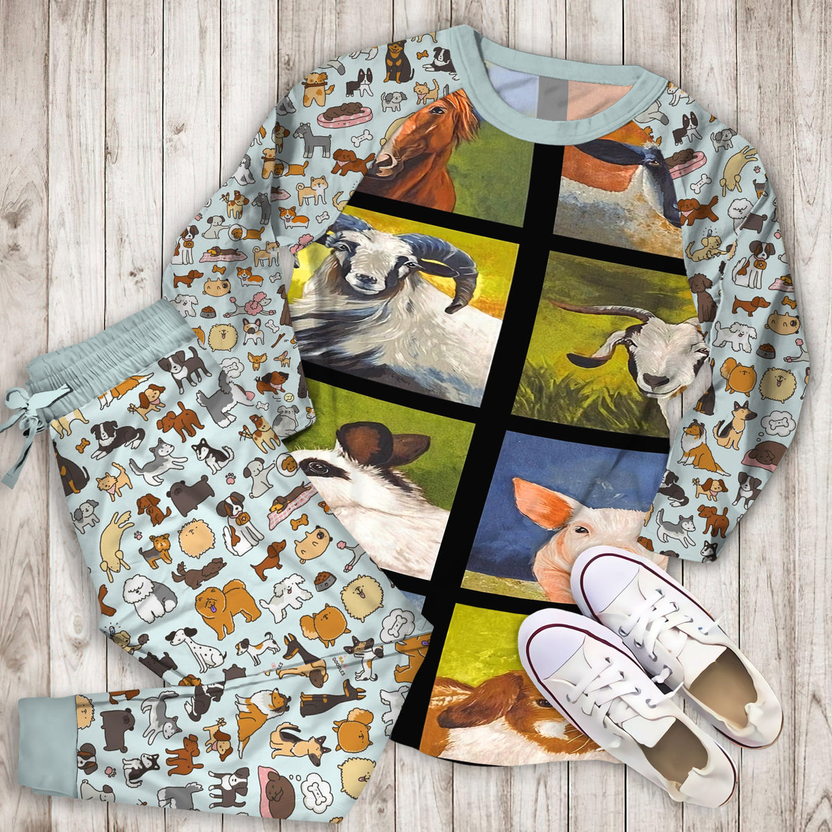 Animals Farm Pajama Set | Pajamas | Cotton Sleepwear Sets | Soft Long Sleeve Pjs | Raglan Shirt and Pants Set
