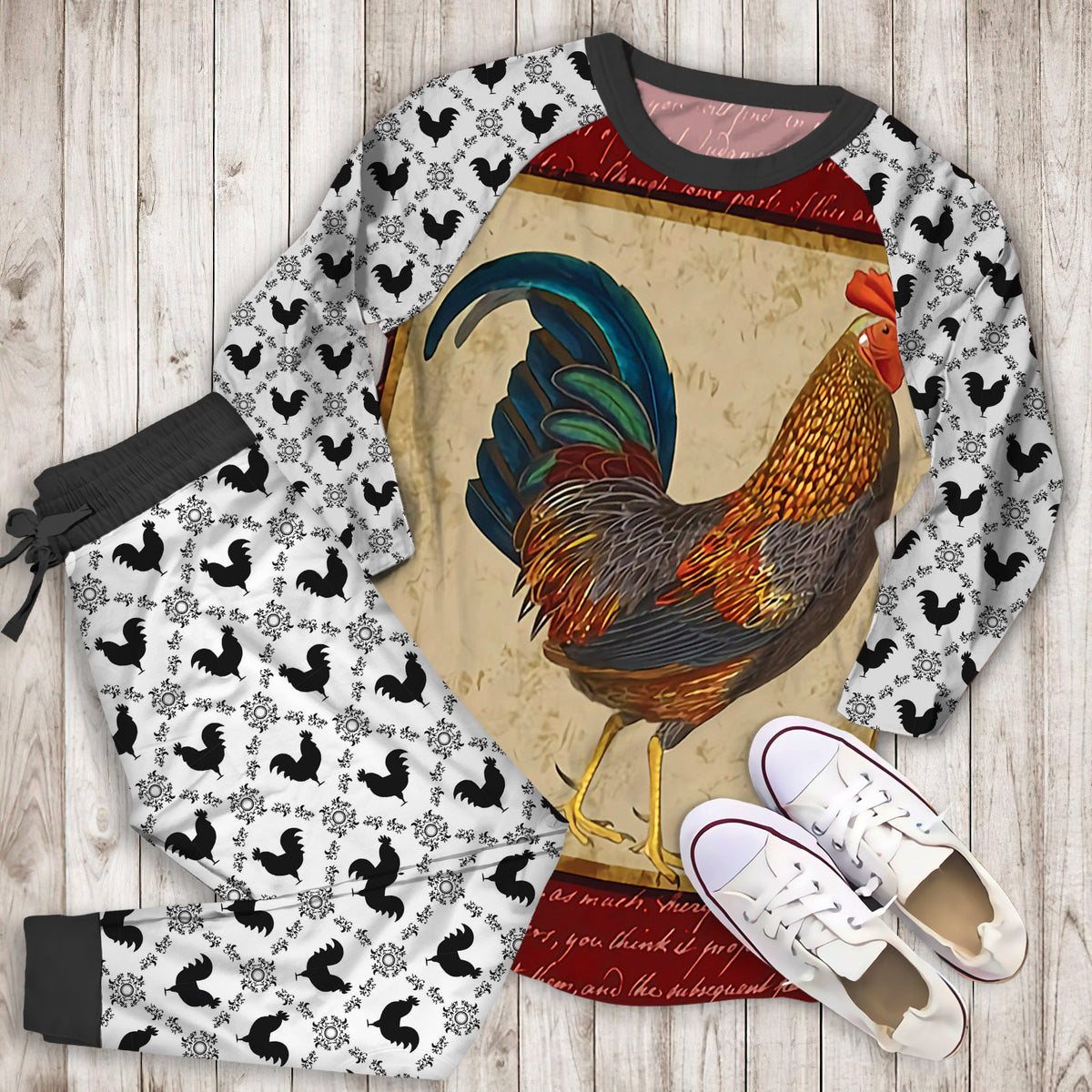 Rooster Pajama Set | Pajamas | Cotton Sleepwear Sets | Soft Long Sleeve Pjs | Raglan Shirt and Pants Set
