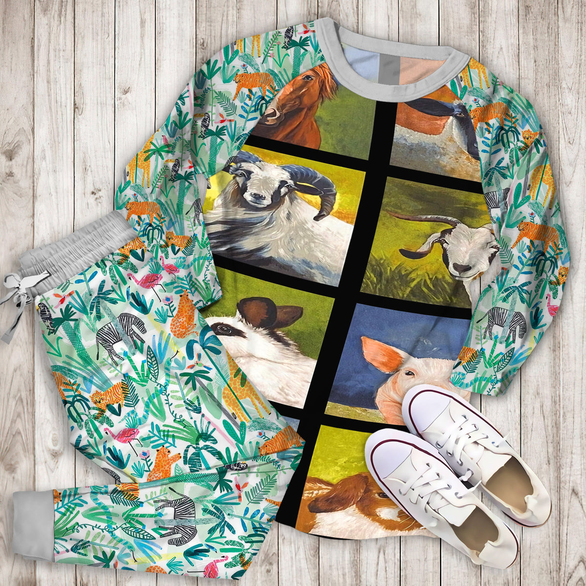 Animals Farm Pajama Set | Pajamas | Cotton Sleepwear Sets | Soft Long Sleeve Pjs | Raglan Shirt and Pants Set