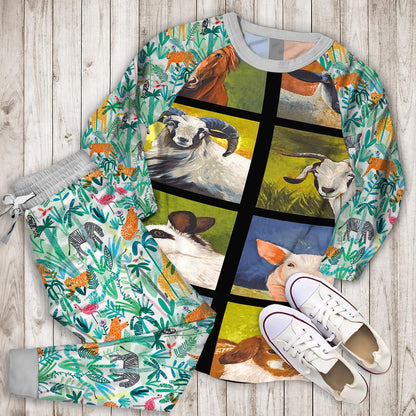 Animals Farm Pajama Set | Pajamas | Cotton Sleepwear Sets | Soft Long Sleeve Pjs | Raglan Shirt and Pants Set