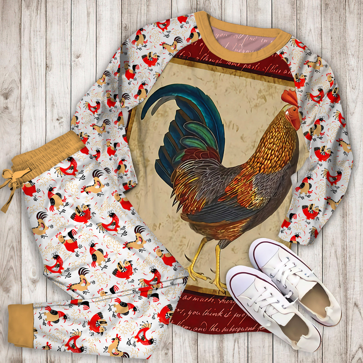 Rooster Pajama Set | Pajamas | Cotton Sleepwear Sets | Soft Long Sleeve Pjs | Raglan Shirt and Pants Set