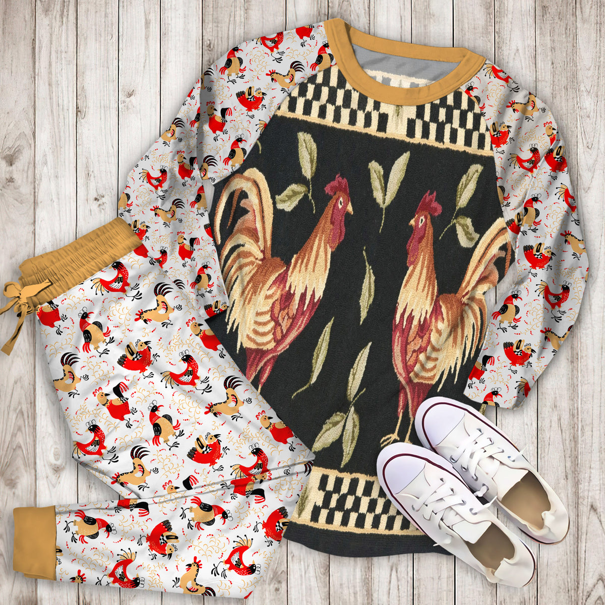 Rooster Pajama Set | Pajamas | Cotton Sleepwear Sets | Soft Long Sleeve Pjs | Raglan Shirt and Pants Set