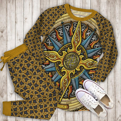 Celtic Compass Pajama Set | Pajamas | Cotton Sleepwear Sets | Soft Long Sleeve Pjs | Raglan Shirt and Pants Set