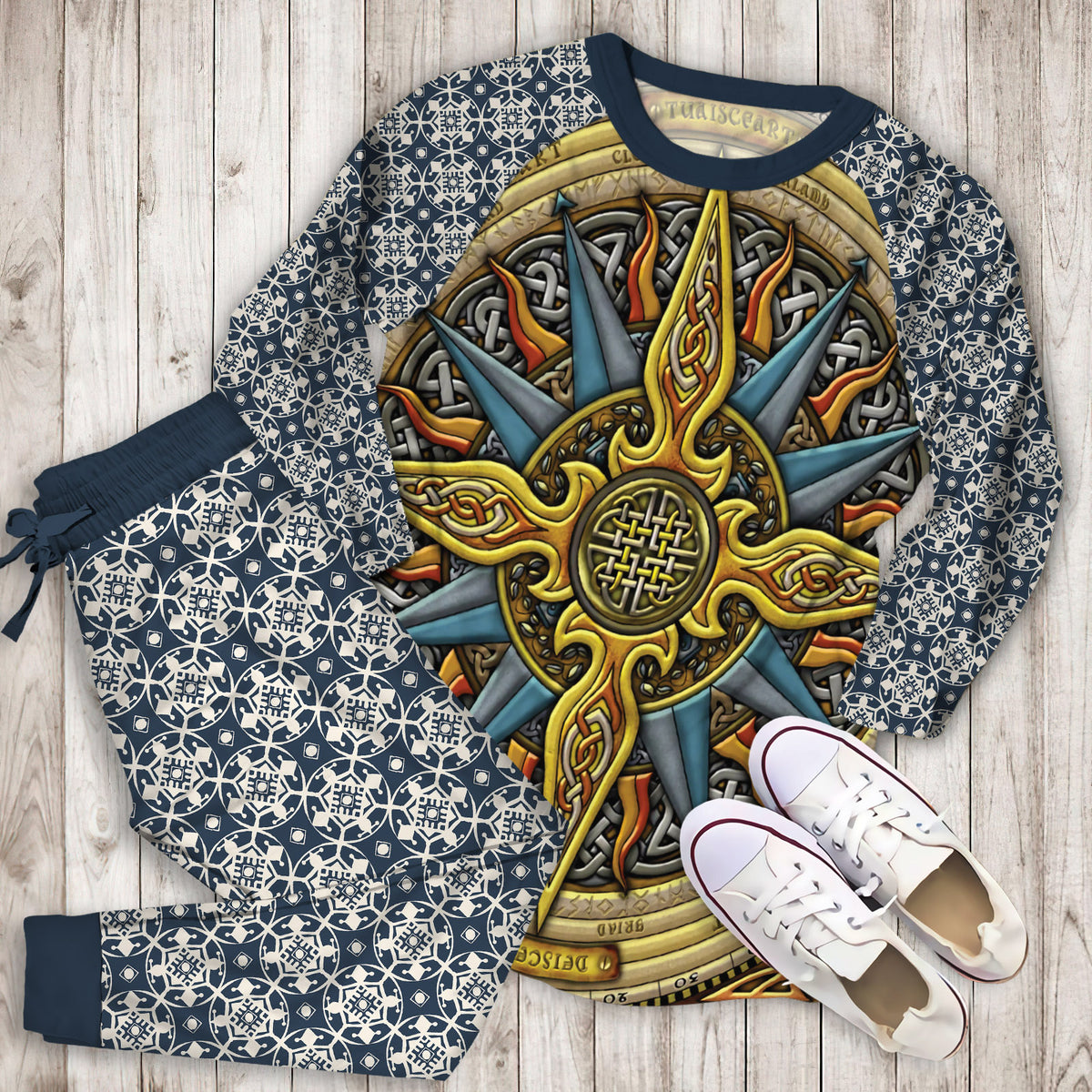 Celtic Compass Pajama Set | Pajamas | Cotton Sleepwear Sets | Soft Long Sleeve Pjs | Raglan Shirt and Pants Set