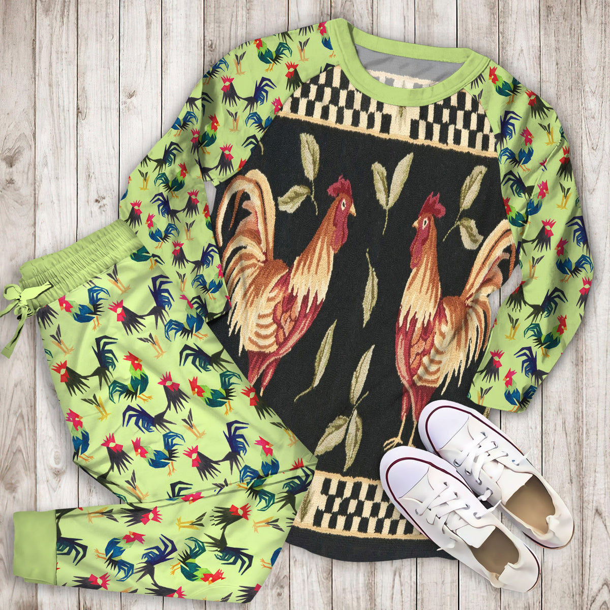 Rooster Pajama Set | Pajamas | Cotton Sleepwear Sets | Soft Long Sleeve Pjs | Raglan Shirt and Pants Set