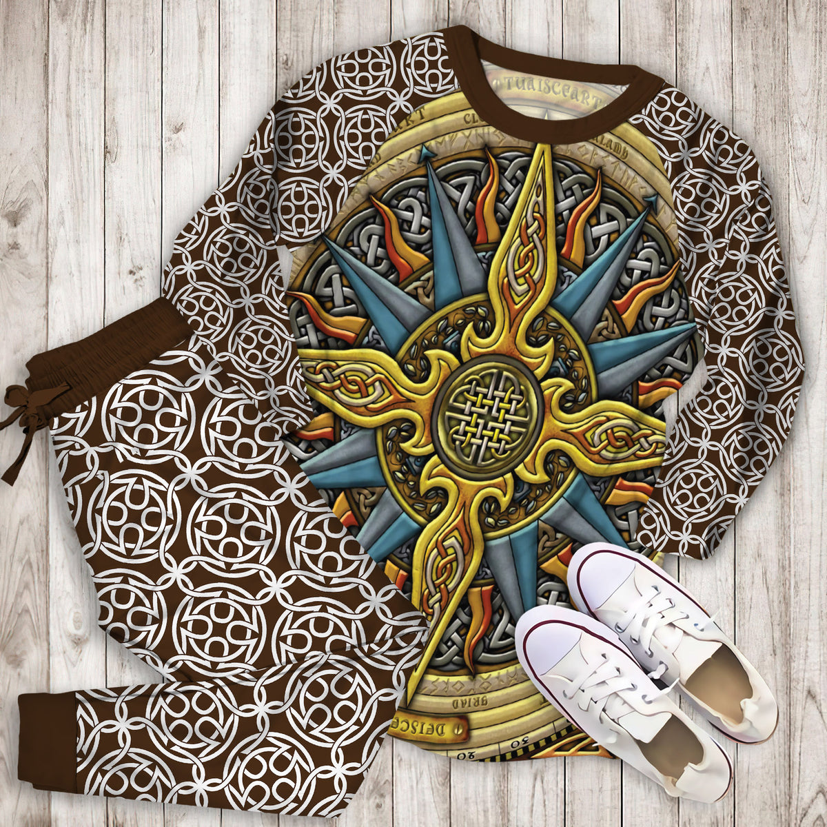 Celtic Compass Pajama Set | Pajamas | Cotton Sleepwear Sets | Soft Long Sleeve Pjs | Raglan Shirt and Pants Set