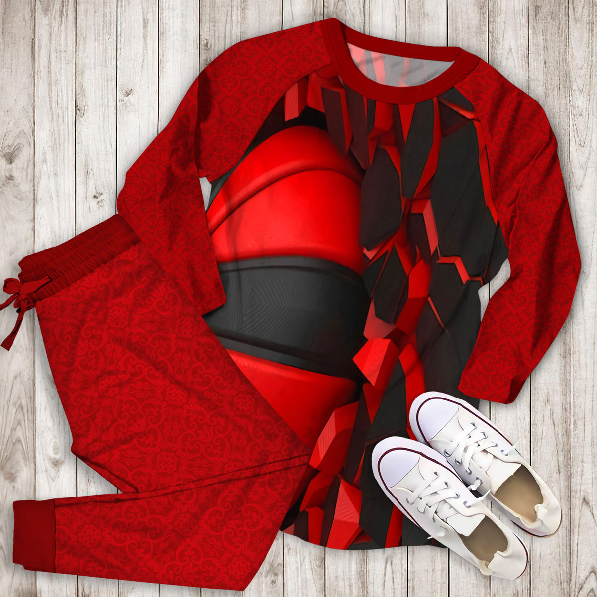 Red Black Basketball Pajama Set | Pajamas | Cotton Sleepwear Sets | Soft Long Sleeve Pjs | Raglan Shirt and Pants Set