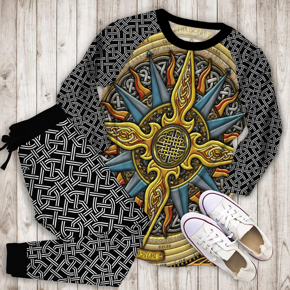 Celtic Compass Pajama Set | Pajamas | Cotton Sleepwear Sets | Soft Long Sleeve Pjs | Raglan Shirt and Pants Set
