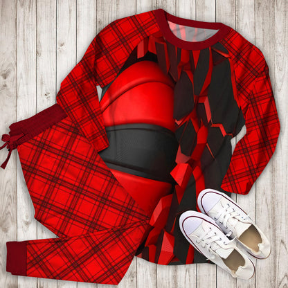 Red Black Basketball Pajama Set | Pajamas | Cotton Sleepwear Sets | Soft Long Sleeve Pjs | Raglan Shirt and Pants Set