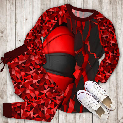 Red Black Basketball Pajama Set | Pajamas | Cotton Sleepwear Sets | Soft Long Sleeve Pjs | Raglan Shirt and Pants Set