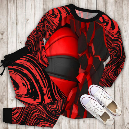 Red Black Basketball Pajama Set | Pajamas | Cotton Sleepwear Sets | Soft Long Sleeve Pjs | Raglan Shirt and Pants Set