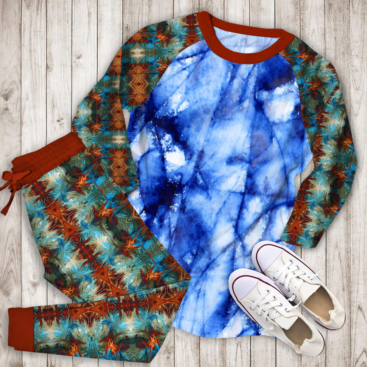 Abstract Marble Pajama Set | Pajamas | Cotton Sleepwear Sets | Soft Long Sleeve Pjs | Raglan Shirt and Pants Set