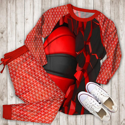 Red Black Basketball Pajama Set | Pajamas | Cotton Sleepwear Sets | Soft Long Sleeve Pjs | Raglan Shirt and Pants Set