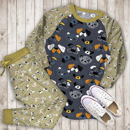 Dog Pajama Set | Pajamas | Cotton Sleepwear Sets | Soft Long Sleeve Pjs | Raglan Shirt and Pants Set
