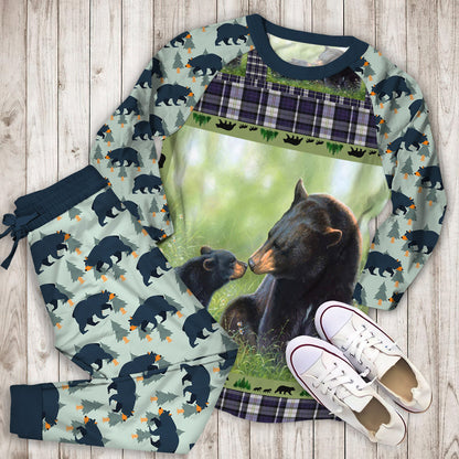 Black Bear Pajama Set |Sleepwear Pjs Sets | Raglan Shirt Pants Set