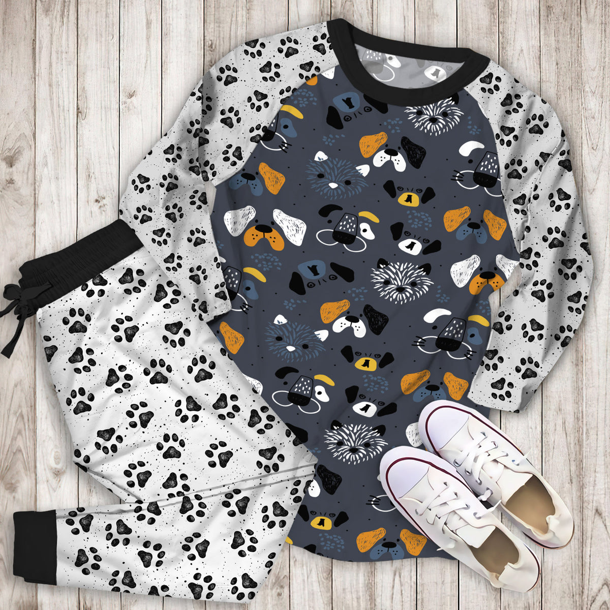 Dog Pajama Set | Pajamas | Cotton Sleepwear Sets | Soft Long Sleeve Pjs | Raglan Shirt and Pants Set