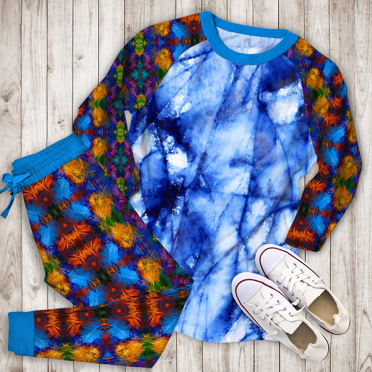Abstract Marble Pajama Set | Pajamas | Cotton Sleepwear Sets | Soft Long Sleeve Pjs | Raglan Shirt and Pants Set