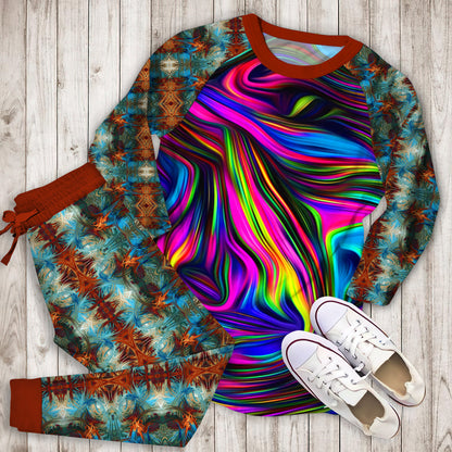 Abstract Hippie Tie Dye Pajama Set |Sleepwear Pjs Sets | Raglan Shirt Pants Set