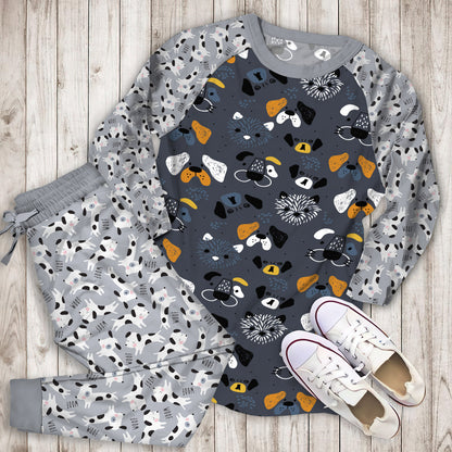 Dog Pajama Set | Pajamas | Cotton Sleepwear Sets | Soft Long Sleeve Pjs | Raglan Shirt and Pants Set