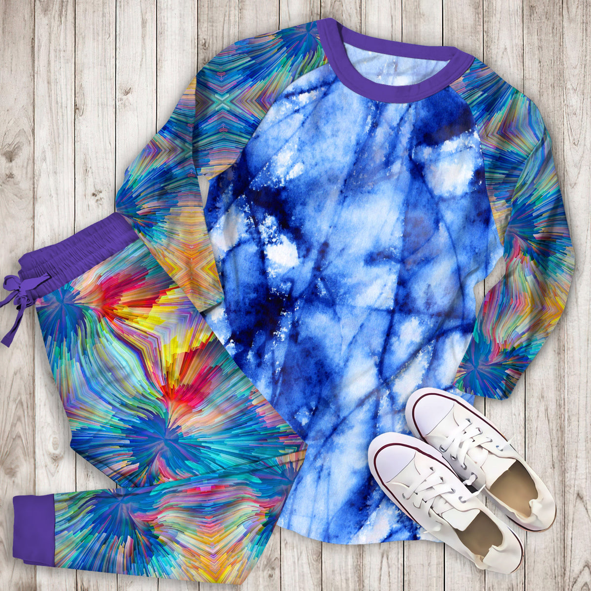 Abstract Marble Pajama Set | Pajamas | Cotton Sleepwear Sets | Soft Long Sleeve Pjs | Raglan Shirt and Pants Set
