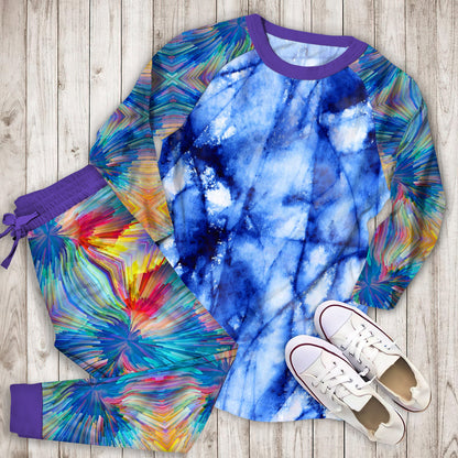 Abstract Marble Pajama Set | Pajamas | Cotton Sleepwear Sets | Soft Long Sleeve Pjs | Raglan Shirt and Pants Set