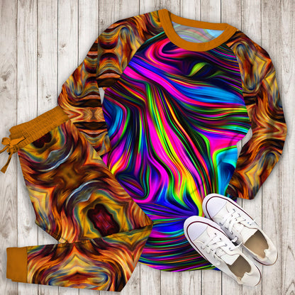 Abstract Hippie Tie Dye Pajama Set |Sleepwear Pjs Sets | Raglan Shirt Pants Set