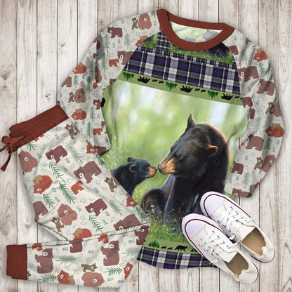 Black Bear Pajama Set |Sleepwear Pjs Sets | Raglan Shirt Pants Set