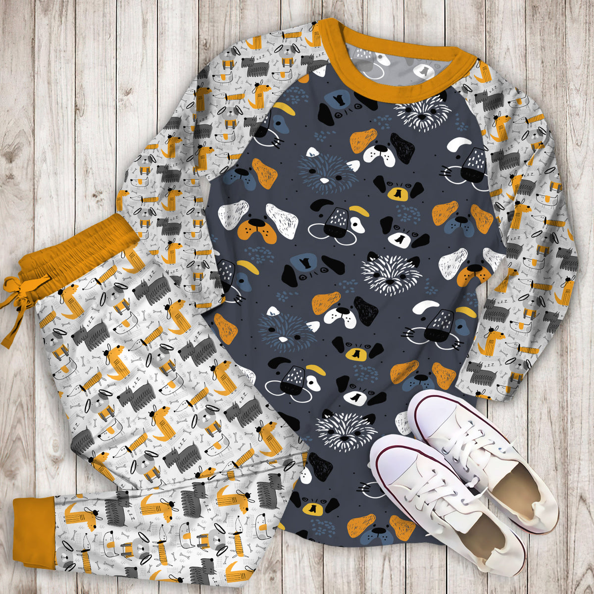 Dog Pajama Set | Pajamas | Cotton Sleepwear Sets | Soft Long Sleeve Pjs | Raglan Shirt and Pants Set