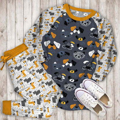 Dog Pajama Set | Pajamas | Cotton Sleepwear Sets | Soft Long Sleeve Pjs | Raglan Shirt and Pants Set