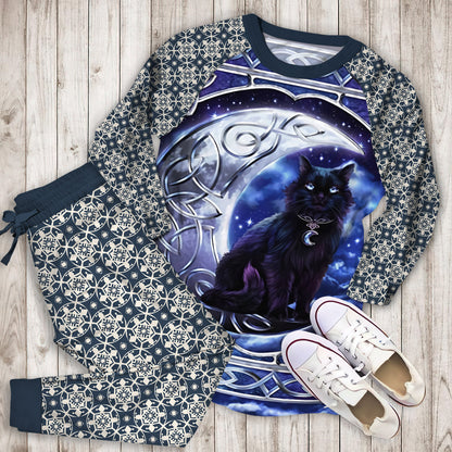 Celtic Moon Cat Pajama Set | Pajamas | Cotton Sleepwear Sets | Soft Long Sleeve Pjs | Raglan Shirt and Pants Set